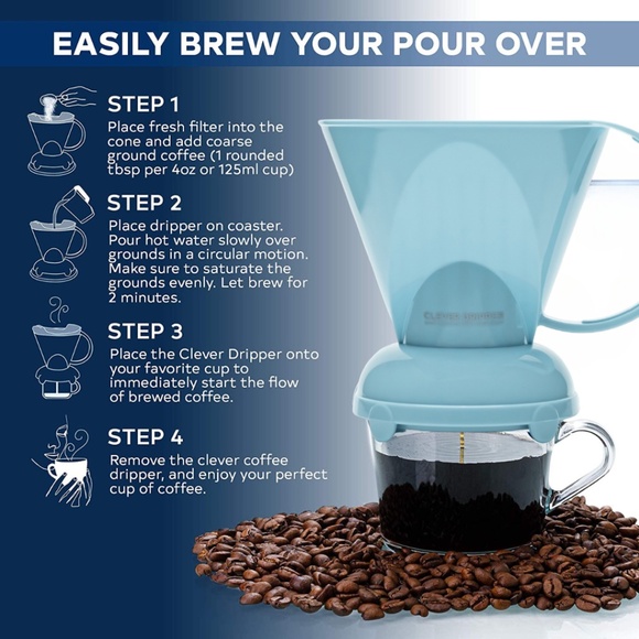 CLEVER Dripper Pour Over Coffee Maker Bonus 100 Filters, Macaron Blue 18 Ounce - Picture 3 of 16